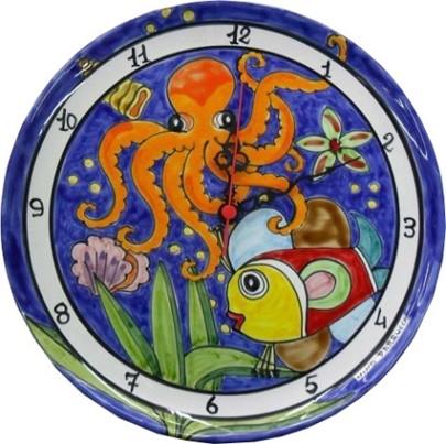 Orologio con Pesce e Polpo su piatto Nino Parrucca