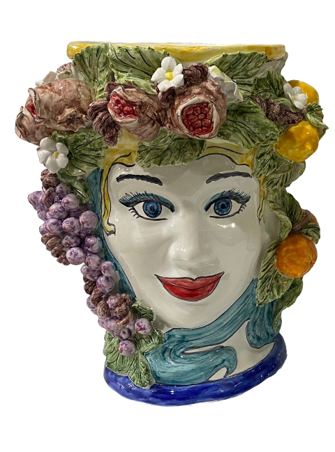 Teste di Moro H.cm.34 con frutta in ceramica Nino Parrucca