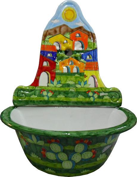 Lavabo con parete - paesaggio di casette Nino Parrucca in ceramica