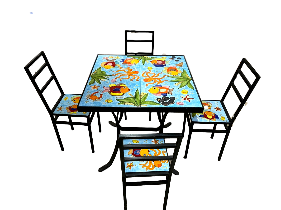 Set tavolo quadrato e sedie - Fondale marino celeste Nino Parrucca
