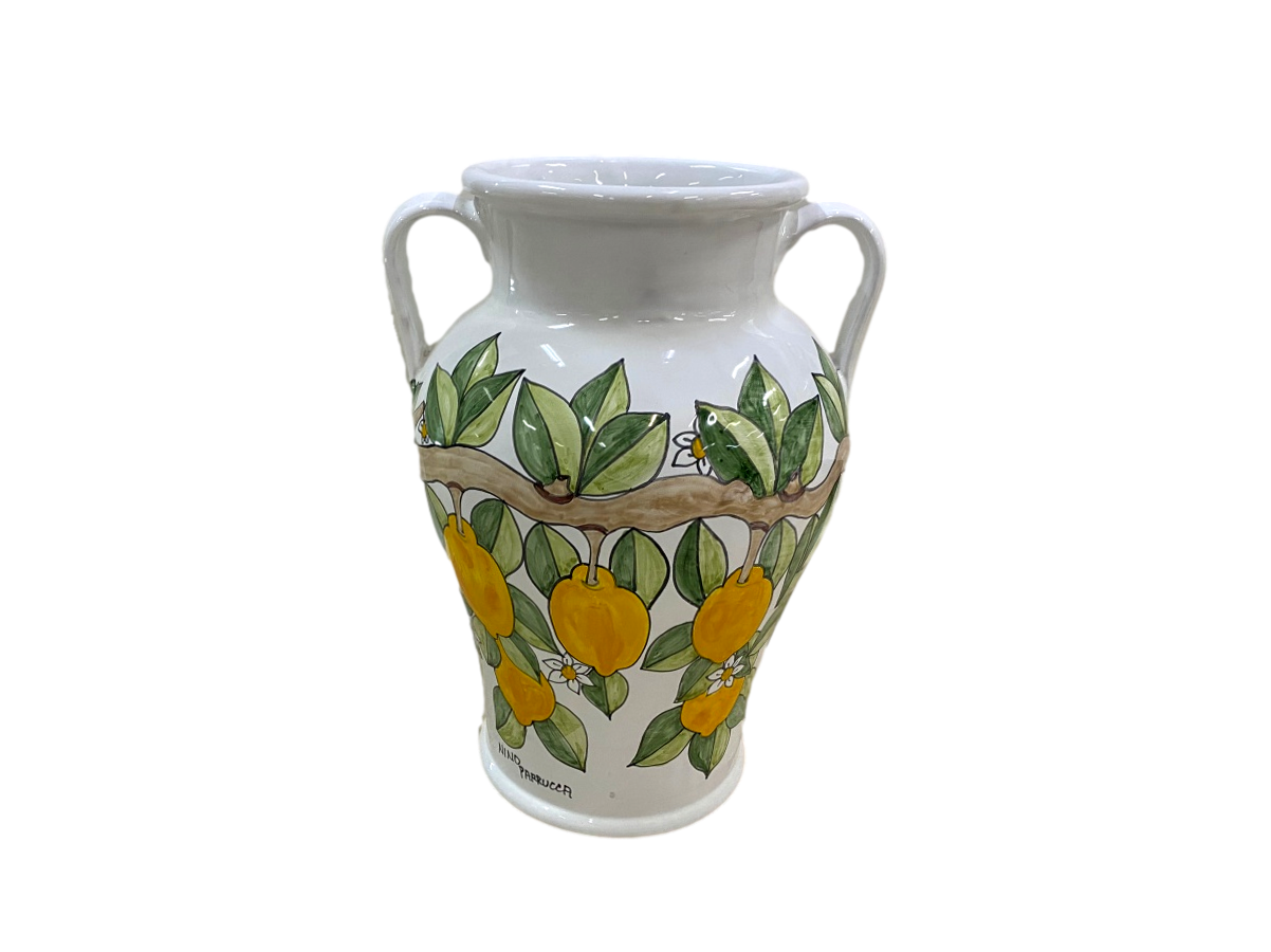Portaombrelli ad anfora con manici - Ramo di Limoni Nino Parrucca in ceramica