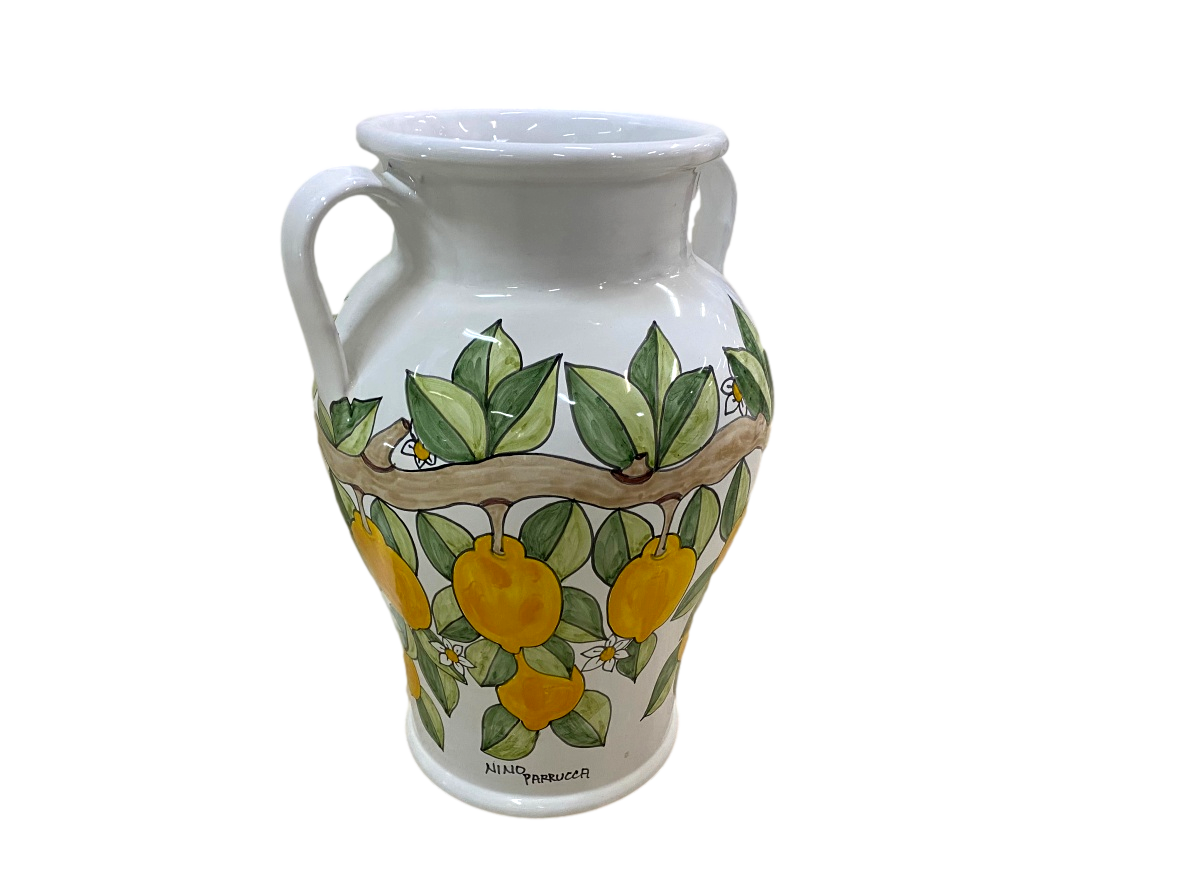 Portaombrelli ad anfora con manici - Ramo di Limoni Nino Parrucca in ceramica
