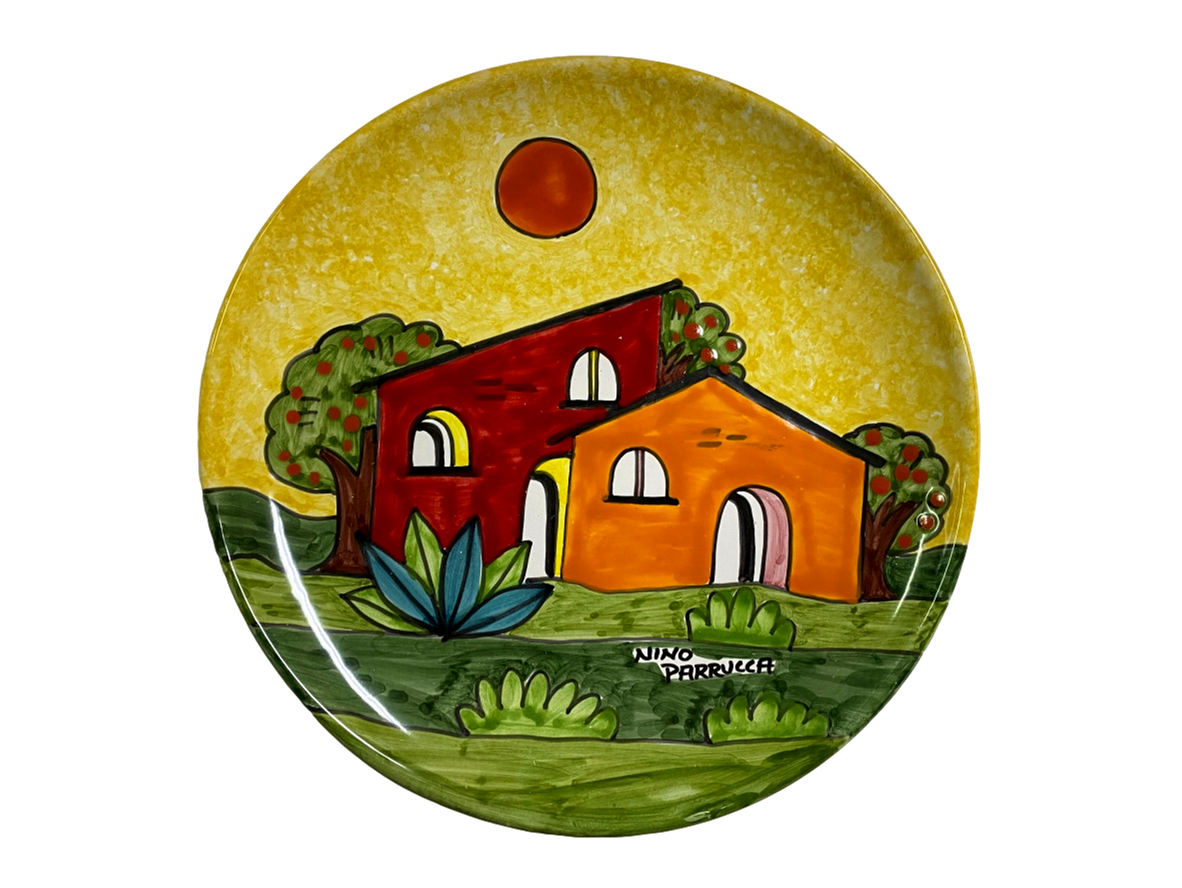 Piatto artistico decoro Paesaggio al tramonto Nino Parrucca