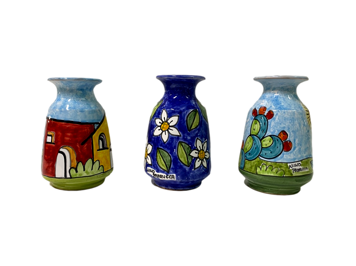 Fioriera collo stretto - vari decori in ceramica Nino Parrucca
