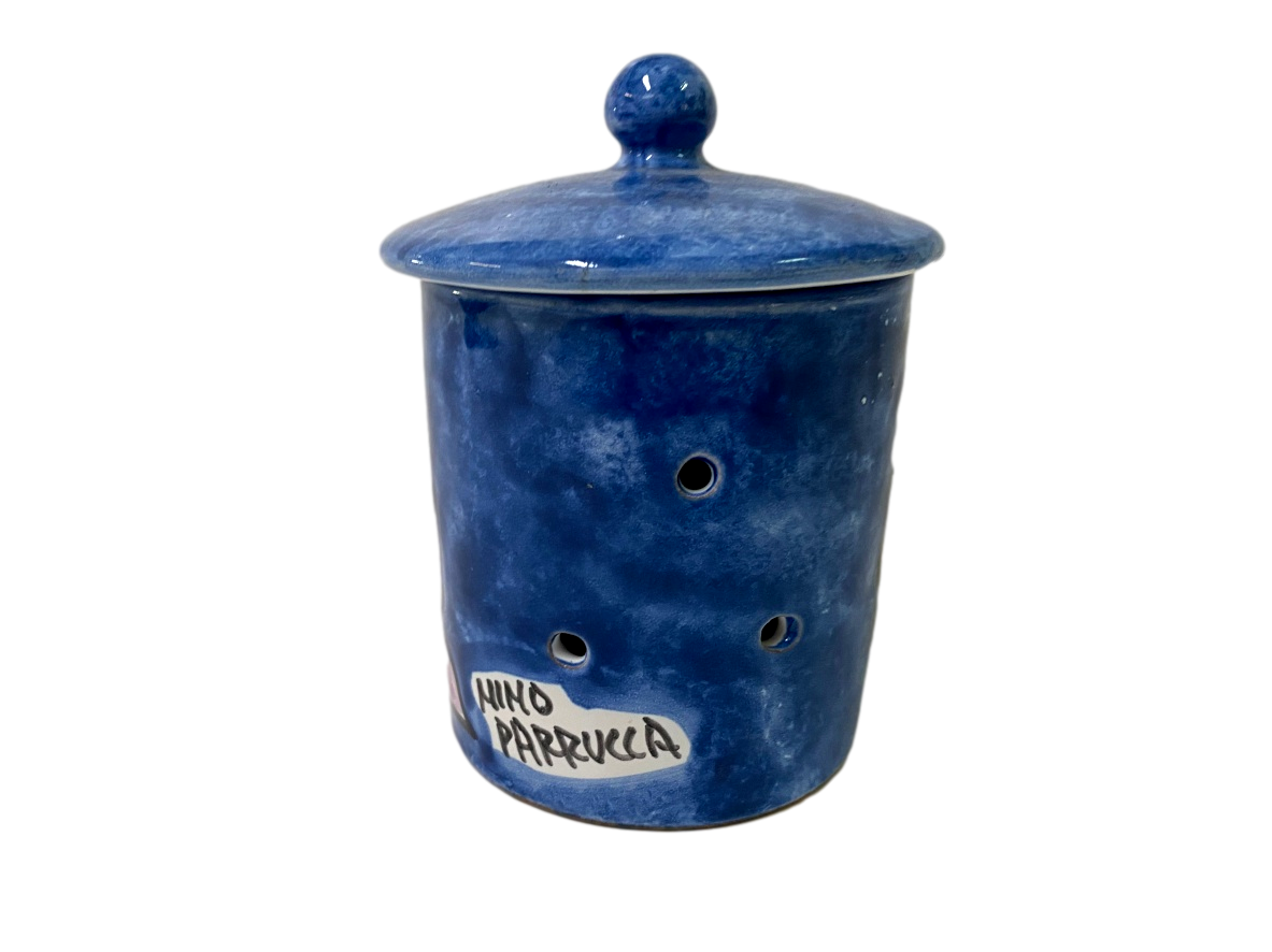 Barattolo d.cm. 9 h.cm.10 in ceramica diversi decori  Nino Parrucca