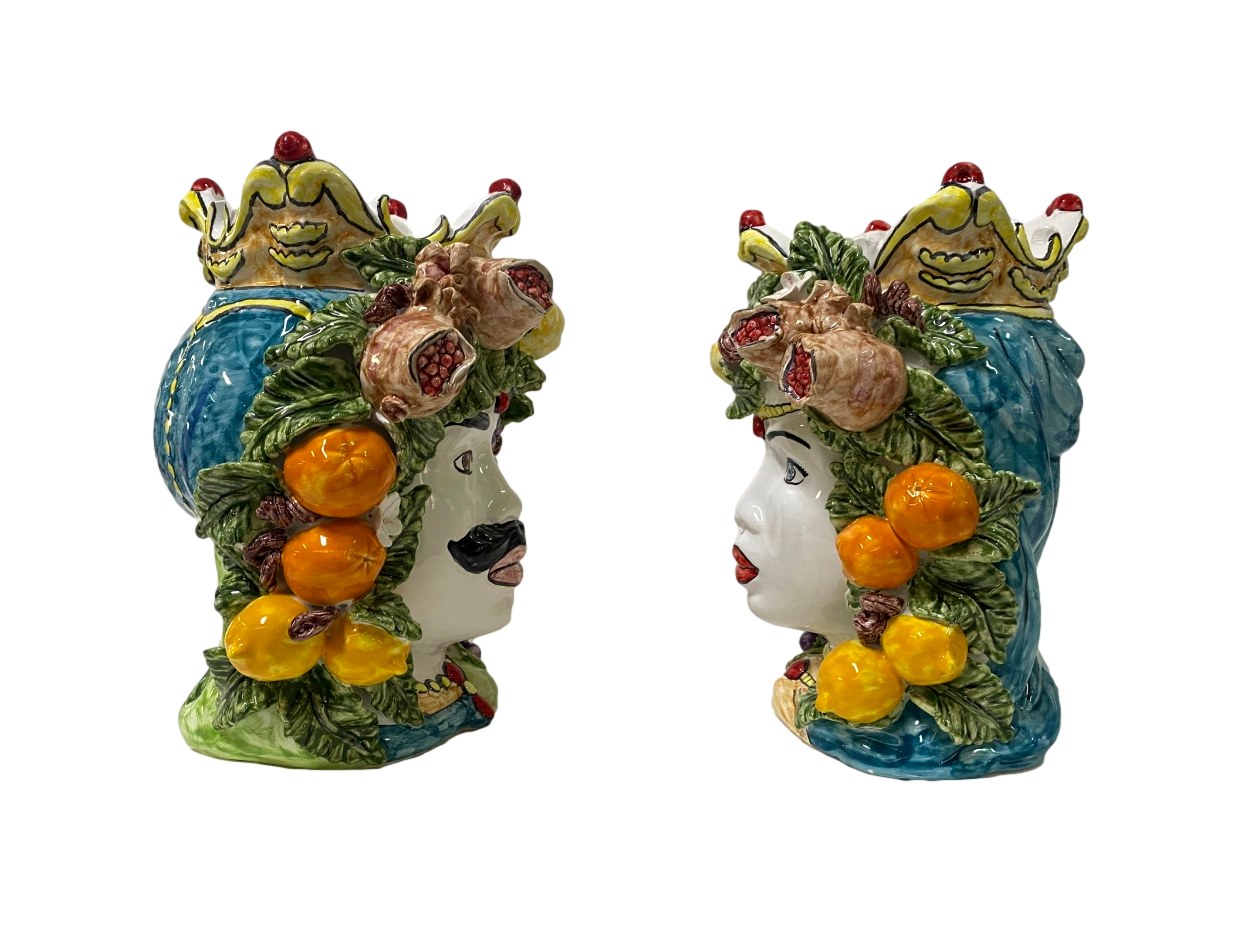 Teste di Moro H.cm.27  con frutta in ceramica Nino Parrucca