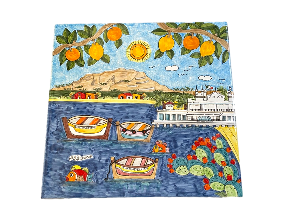 Piastrella in ceramica decoro Mondello Nino Parrucca