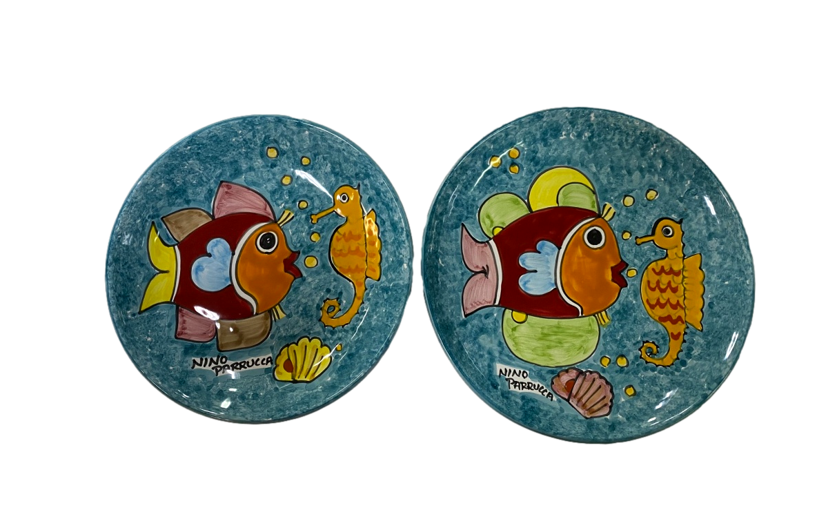 Set Posto Tavola Pesce e Cavalluccio fondo Verde smeraldo Nino Parrucca