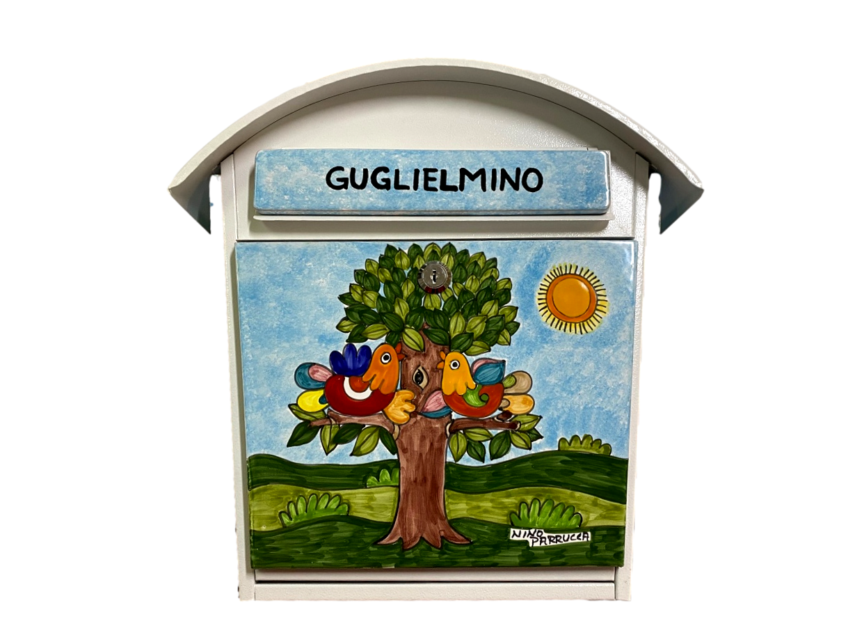 Cassetta Postale Bianca Decoro Uccellini Personalizzata Nino Parrucca