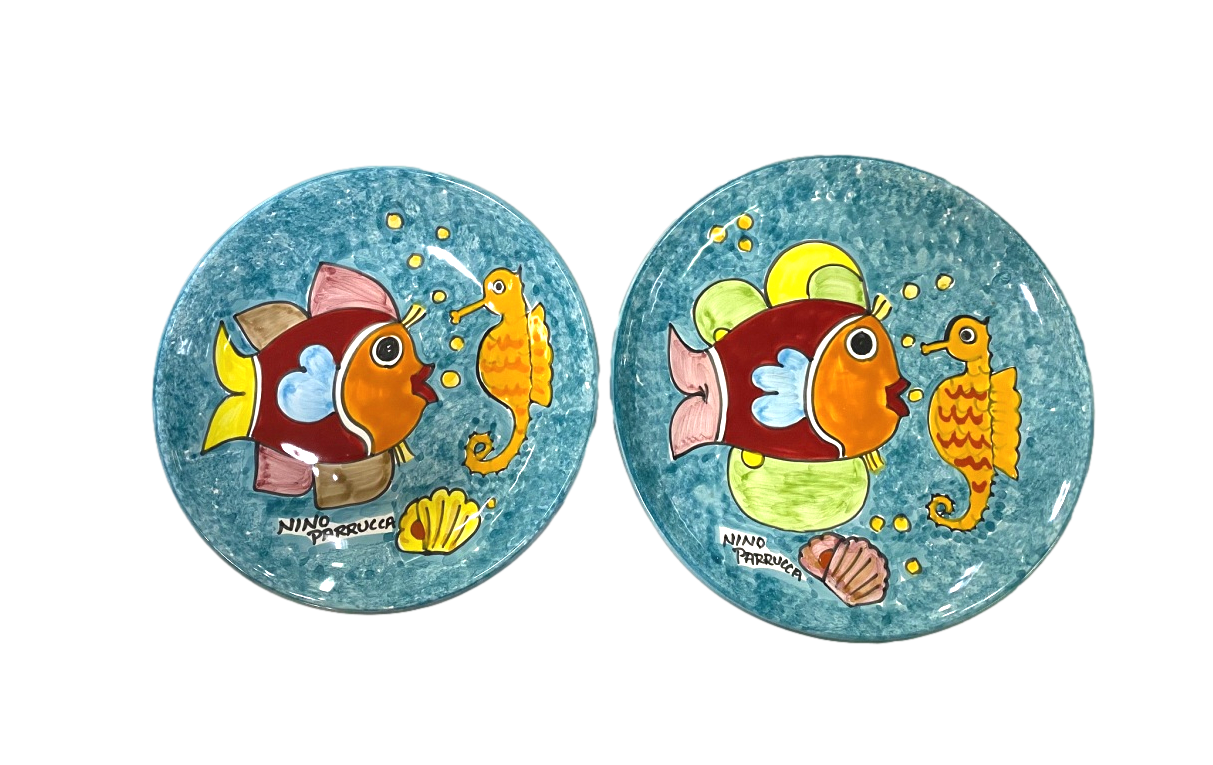 Set Posto Tavola Pesce e Cavalluccio fondo Verde smeraldo Nino Parrucca