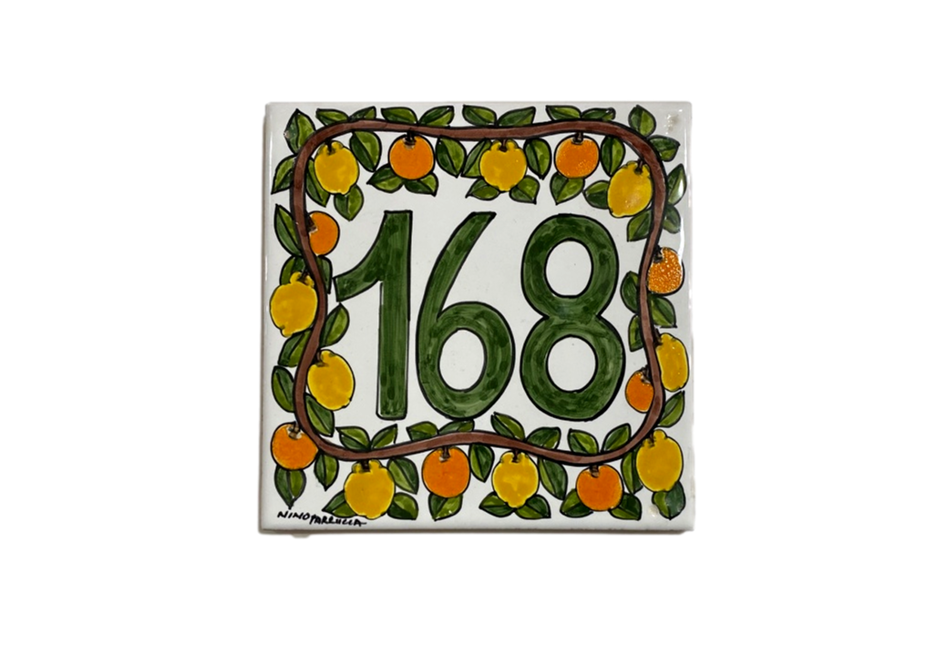 Piastrella personalizzata in ceramica decoro Ramo di Limoni e Arance Nino Parrucca