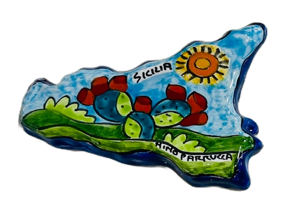 Piastrella a forma di Sicilia cm.13x8,5x1,5 Nino Parrucca