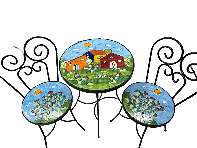 Set tavolo e sedie - Fichi d'India Nino Parrucca in ferro e ceramica