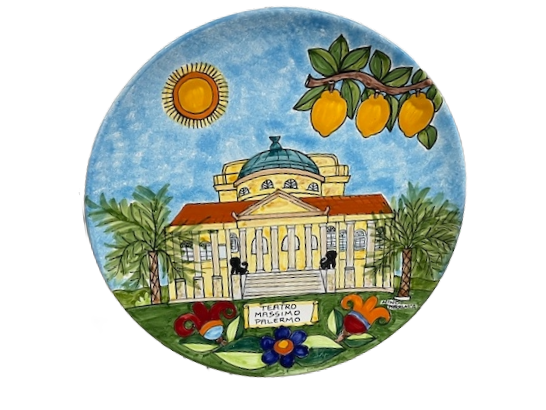 Piatto Teatro Massimo di Palermo Nino Parrucca in ceramica