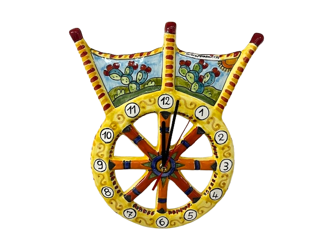 Orologio a sponda di carretto siciliano Nino Parrucca in ceramica