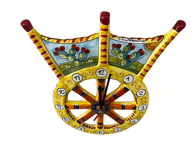 Orologio a sponda di carretto siciliano Nino Parrucca in ceramica