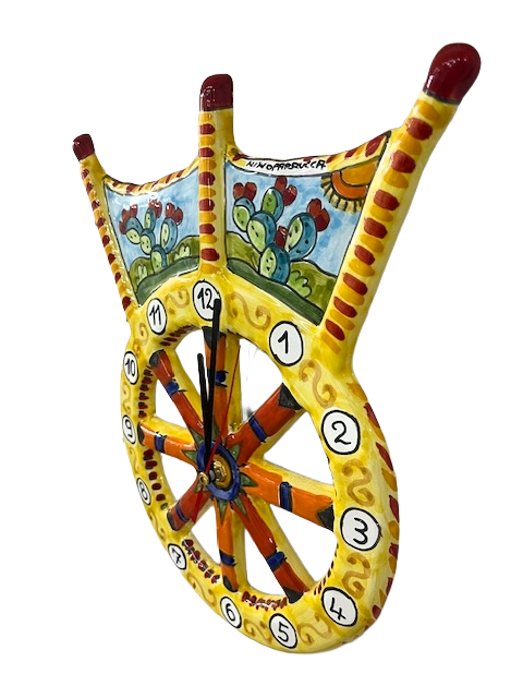 Orologio a sponda di carretto siciliano Nino Parrucca in ceramica