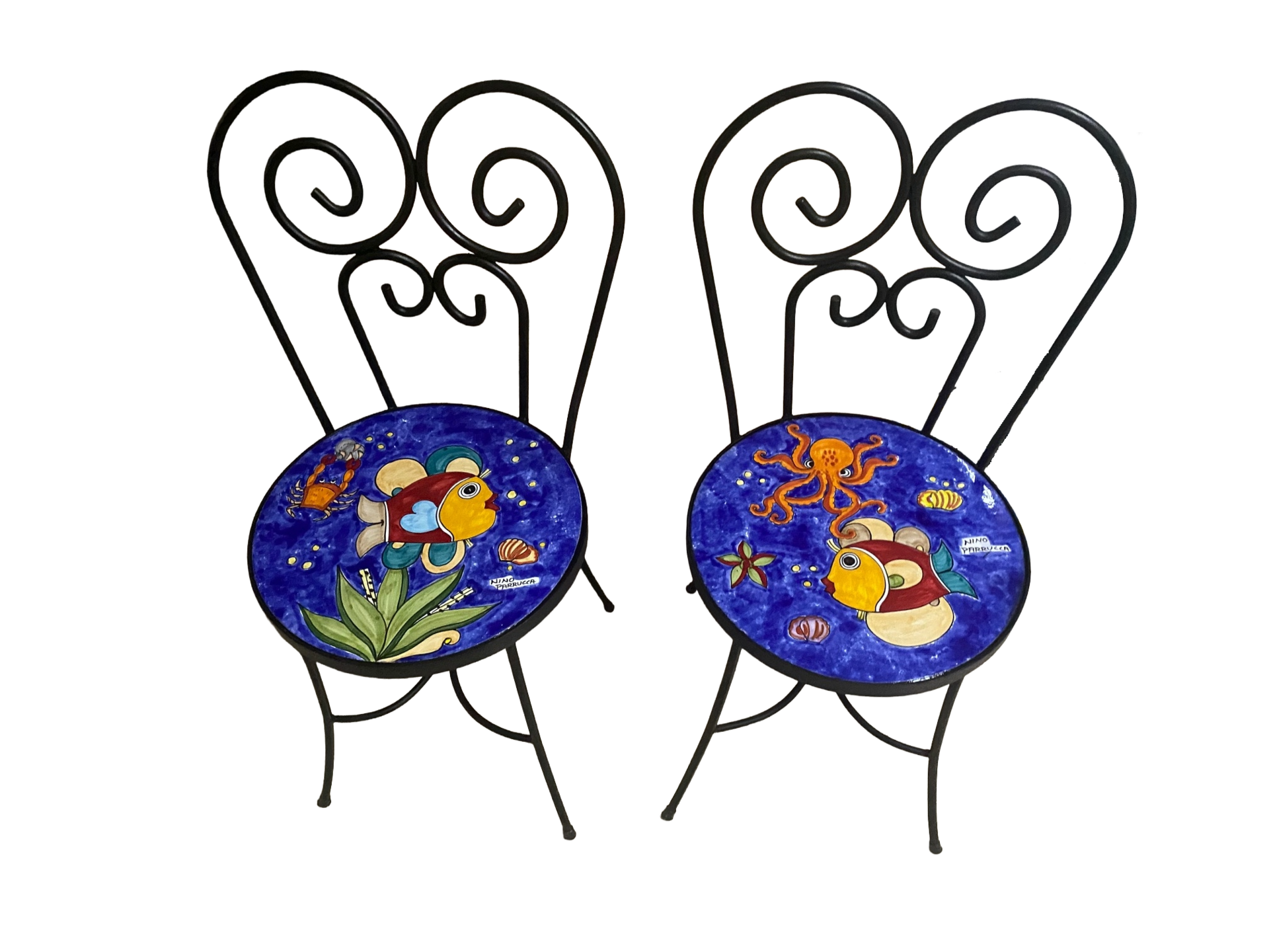 Sedia Rotonda d.cm.39 - Fondale marino blu Nino Parrucca in ferro e ceramica