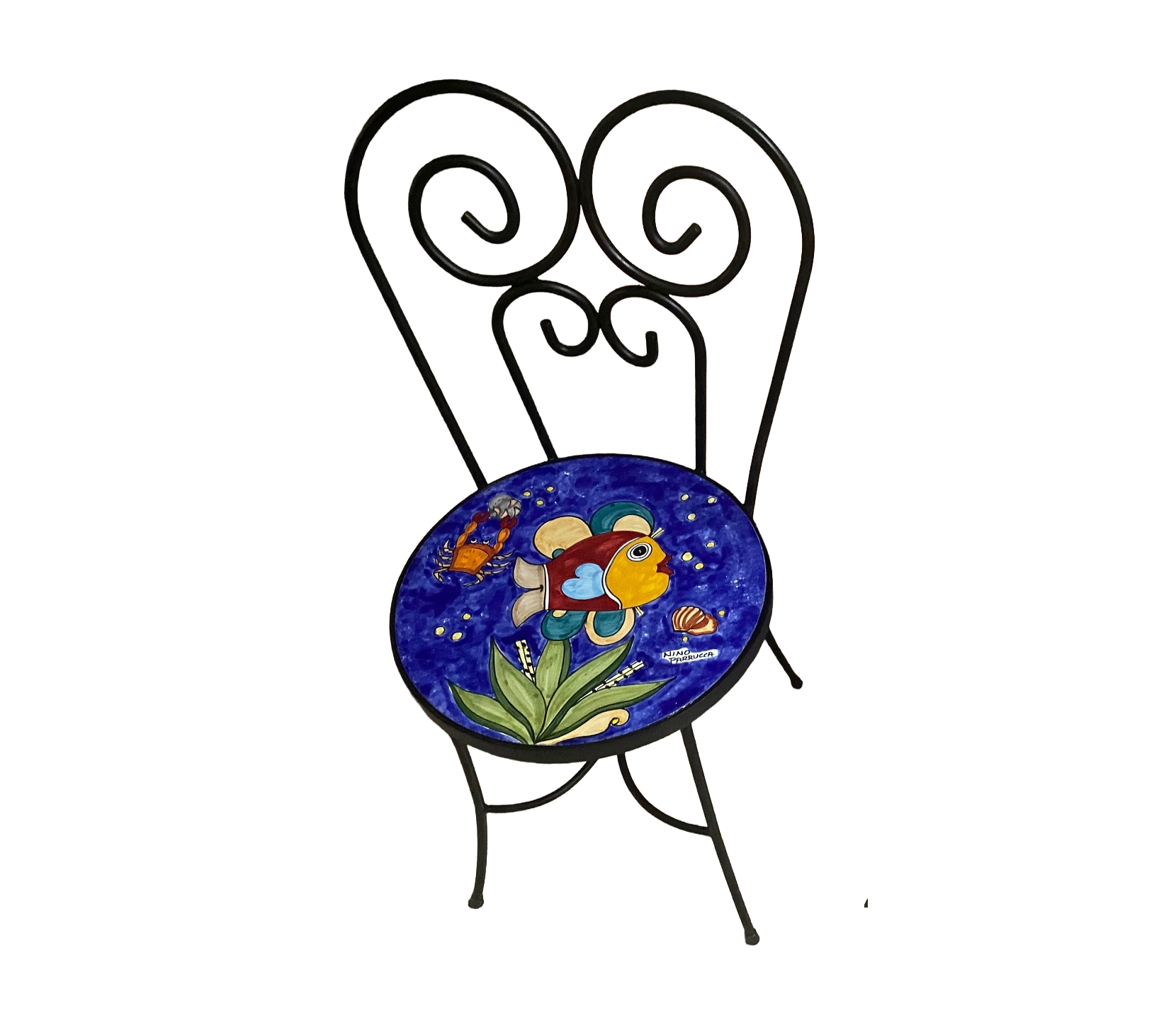 Sedia Rotonda d.cm.39 - Fondale marino blu Nino Parrucca in ferro e ceramica