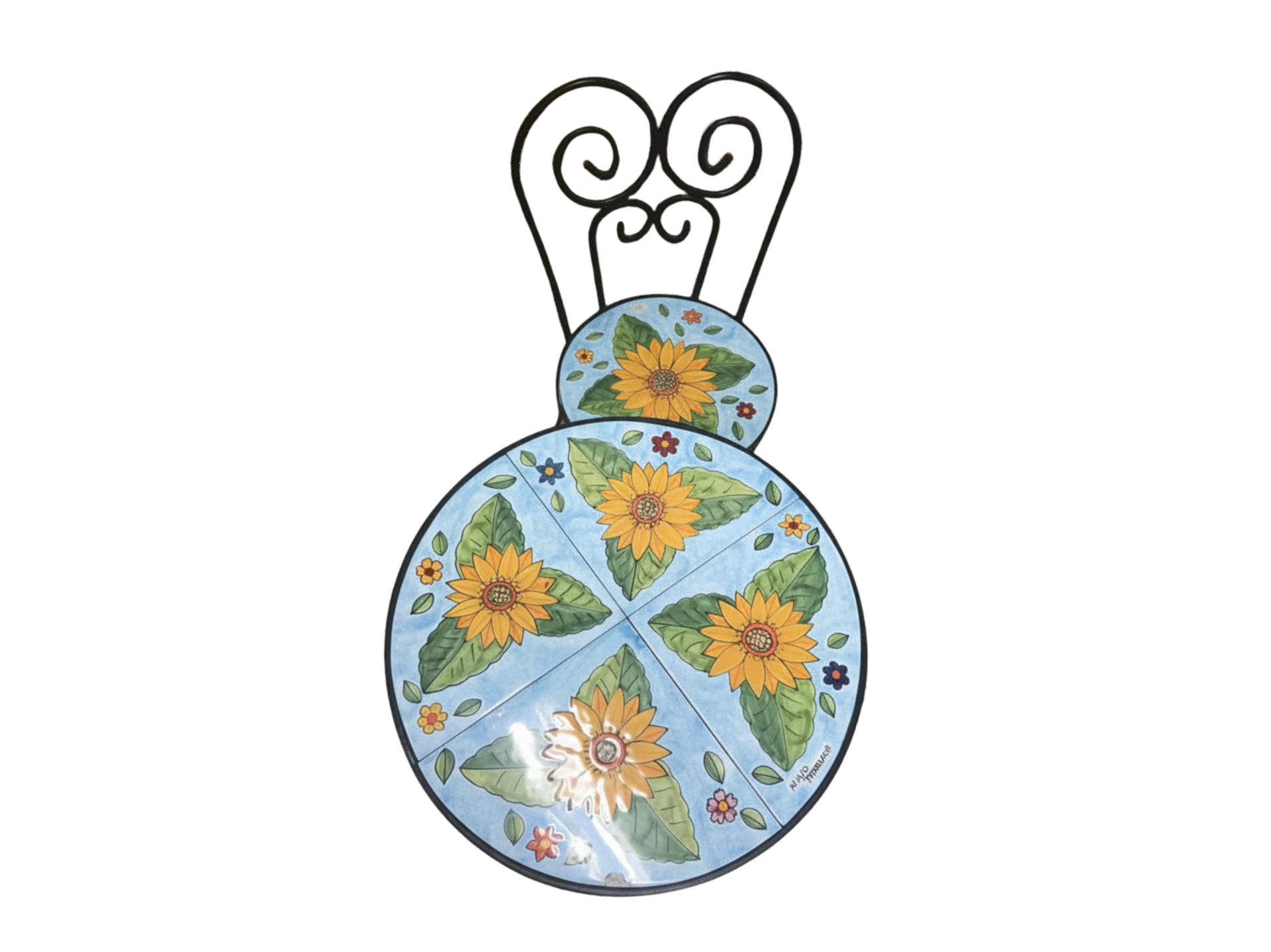 Sedia Rotonda D. 39 cm - Girasoli fondo celeste - bianco o nero Nino Parrucca in ferro e ceramica