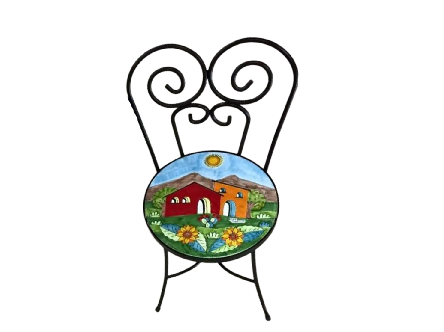 Sedia Rotonda d.cm.39 - Casette con Girasoli Nino Parrucca in ferro e ceramica