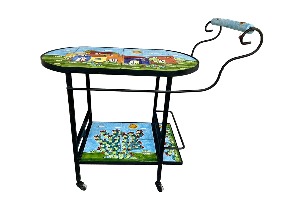 Carrello Bar - casette con pale di fichi Nino Parrucca in ferro e ceramica