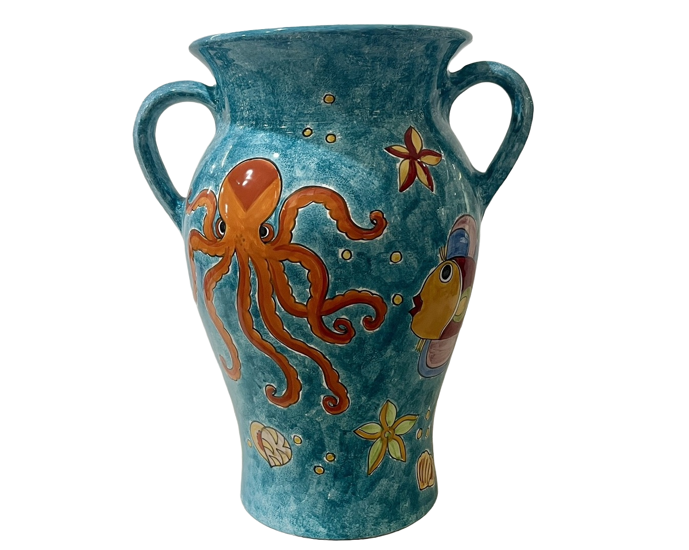 Portaombrelli ad anfora con manici - fondale marino verde smeraldo Nino Parrucca in ceramica