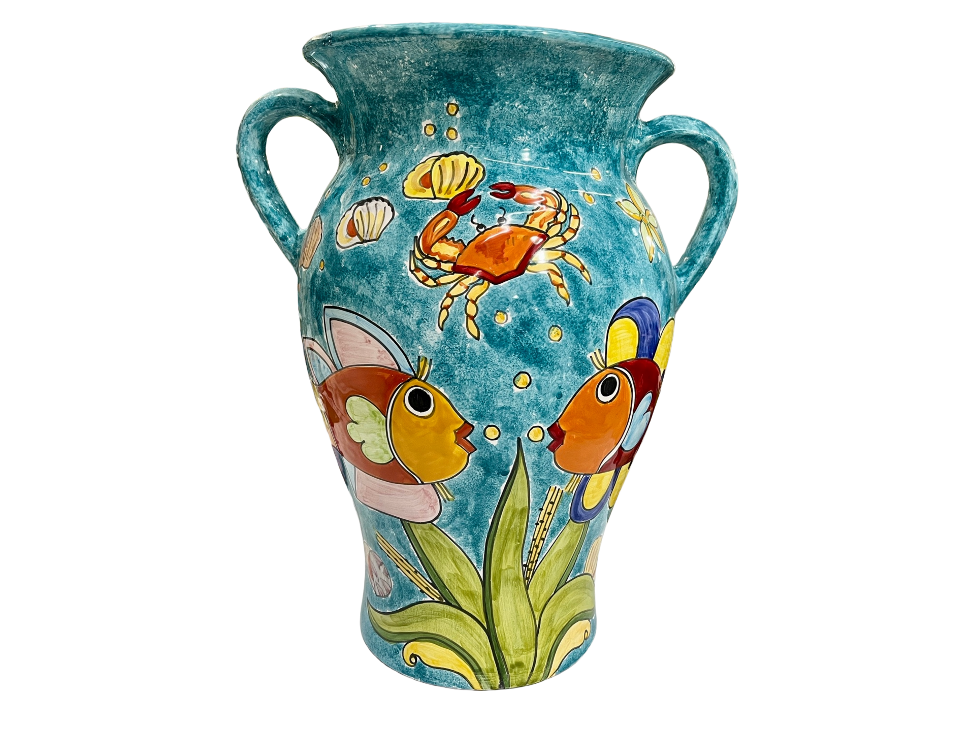 Portaombrelli ad anfora con manici - fondale marino verde smeraldo Nino Parrucca in ceramica