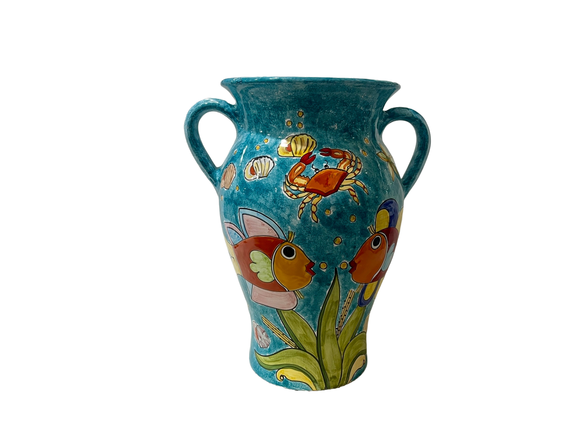 Portaombrelli ad anfora con manici - fondale marino verde smeraldo Nino Parrucca in ceramica