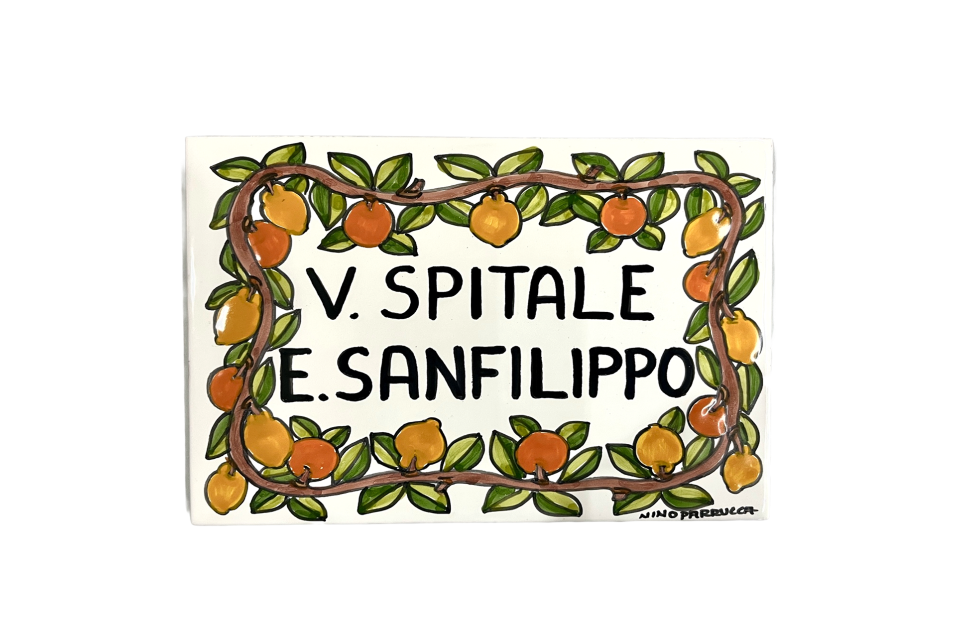Piastrella personalizzata in ceramica decoro Ramo di Limoni e Arance Nino Parrucca