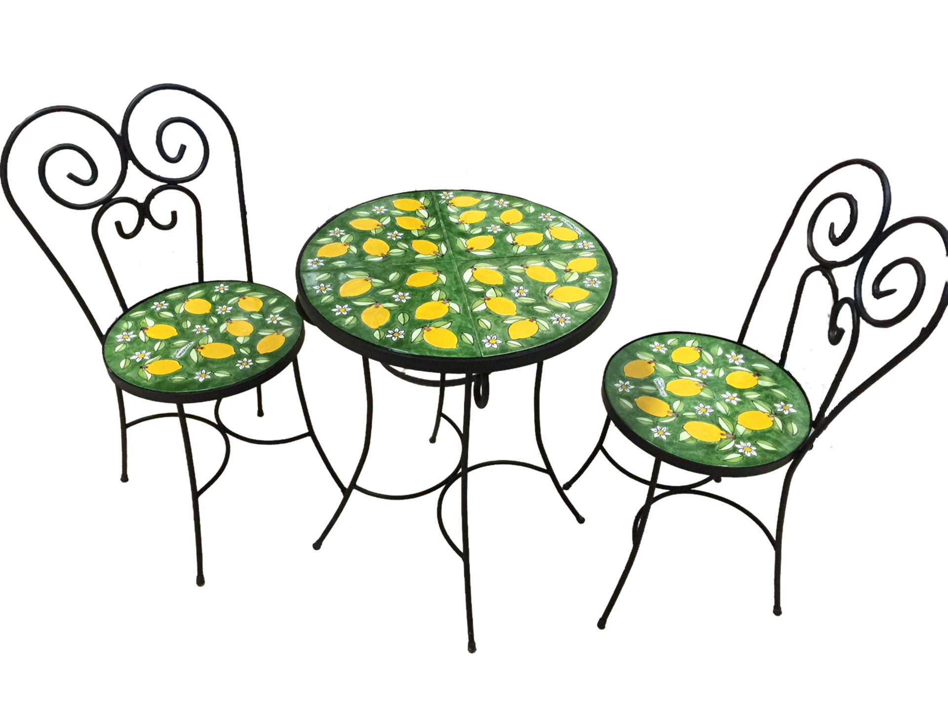 Set tavolo e sedie -  Limoni fondo verde Nino Parrucca in ferro e ceramica