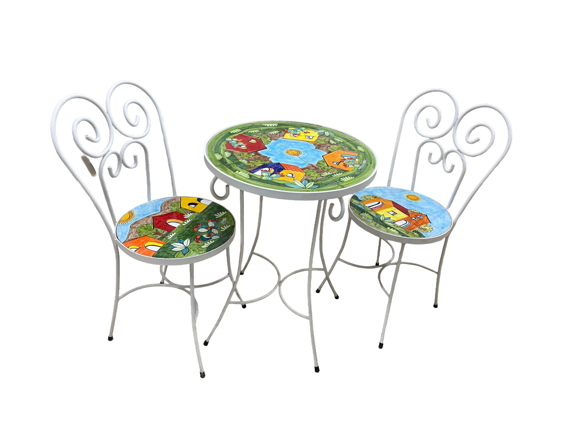 Set tavolo e sedie - Casette con pale Nino Parrucca in ferro e ceramica