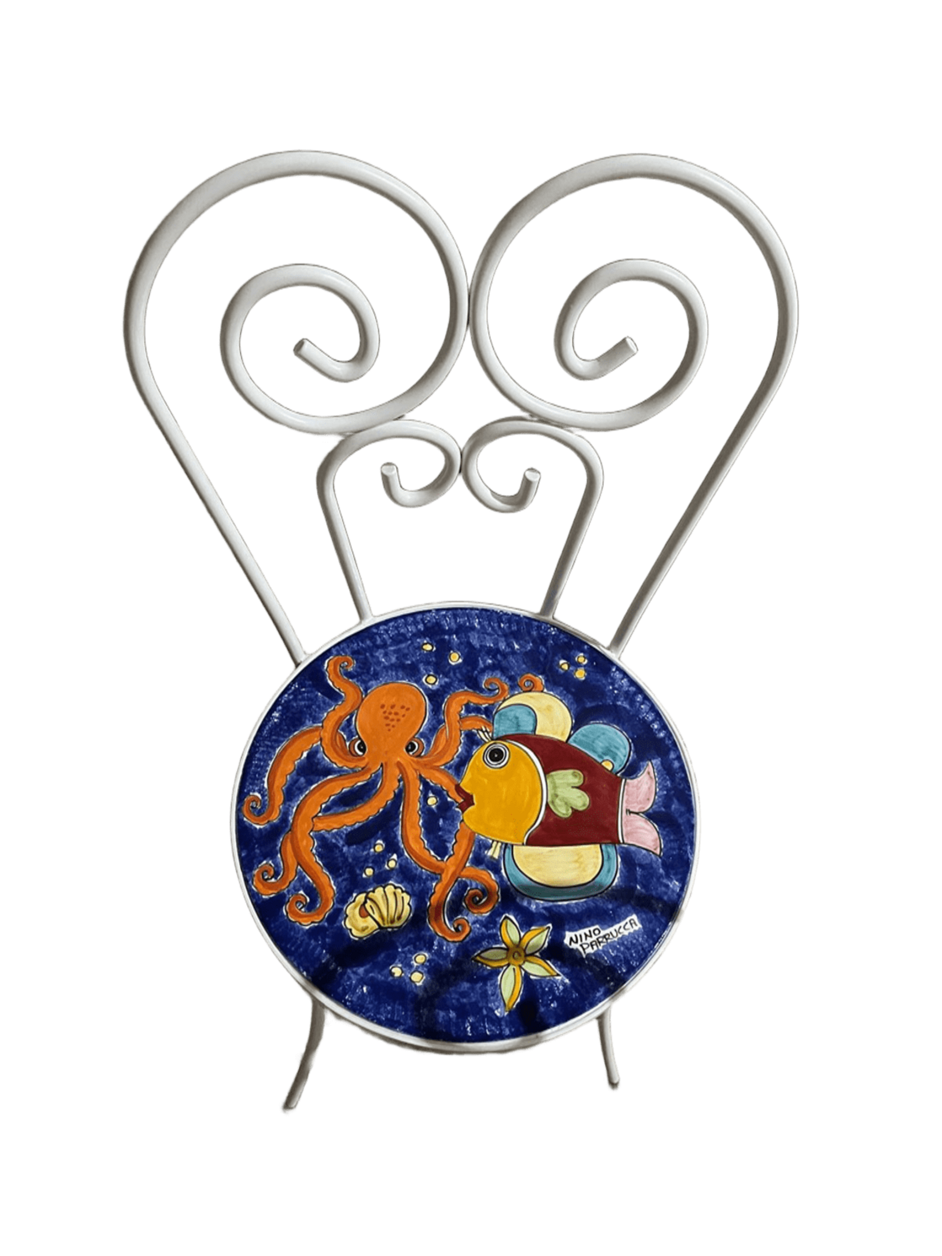 Sedia Rotonda bianca - Fondale marino blu Nino Parrucca in ferro e ceramica