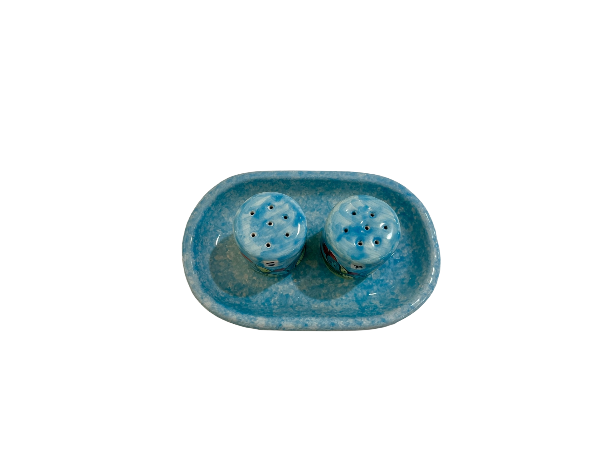 Sale e pepe cilindrico con vassoio - Pale di fichi d'india Nino Parrucca in ceramica