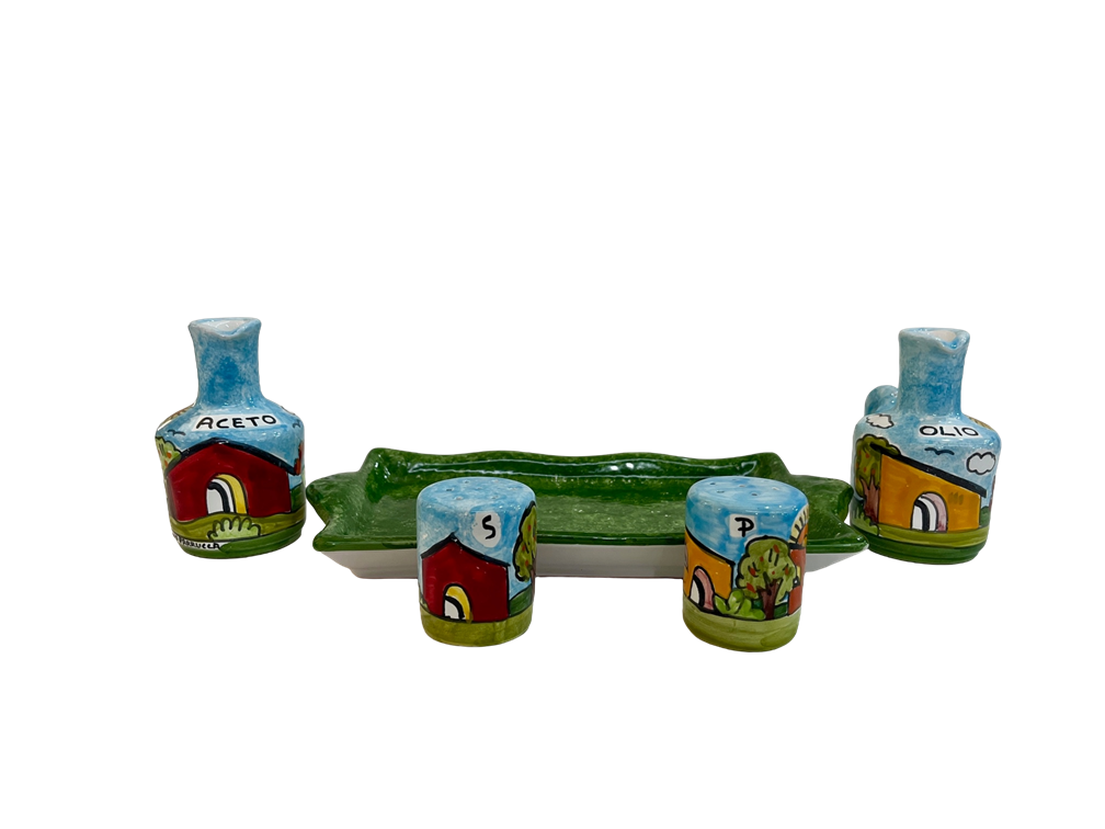 Manage Olio/Aceto & Sale/Pepe - Paesaggio di casette Nino Parrucca in ceramica
