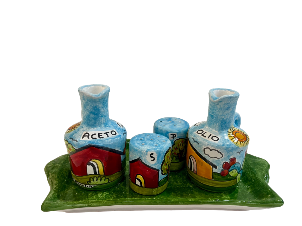Manage Olio/Aceto & Sale/Pepe - Paesaggio di casette Nino Parrucca in ceramica