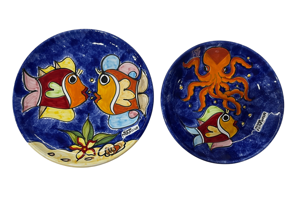 Set Posto Tavola - fondale marino blu con sabbia Nino Parrucca in ceramica