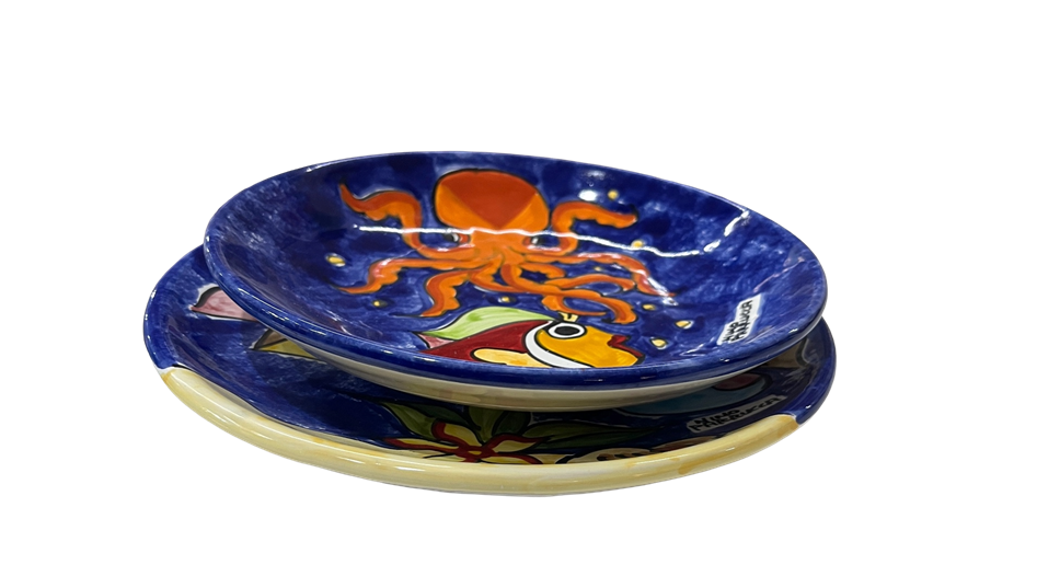 Set Posto Tavola - fondale marino blu con sabbia Nino Parrucca in ceramica