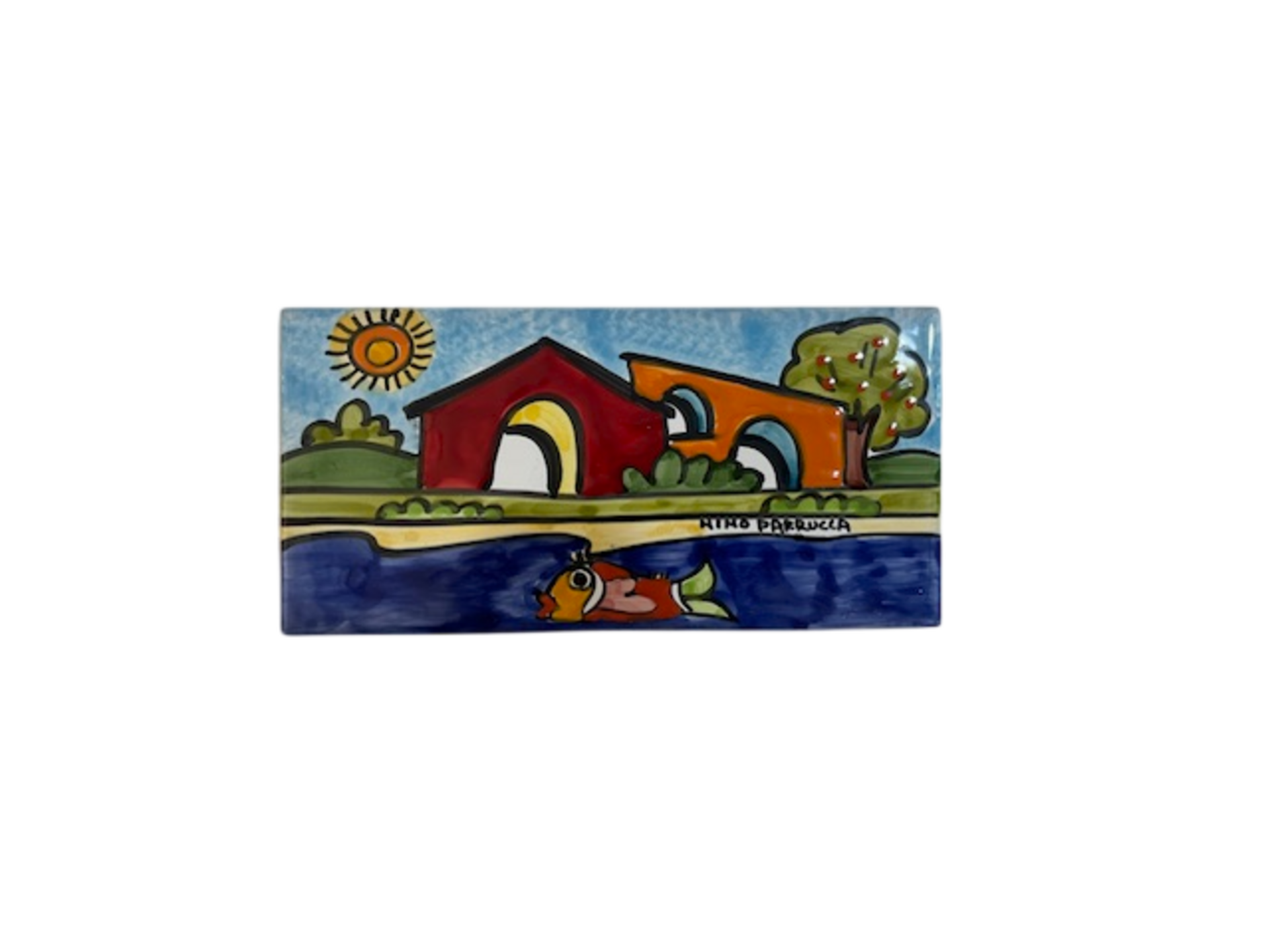 Piastrella in ceramica decoro casette - Cod. 58 Nino Parrucca