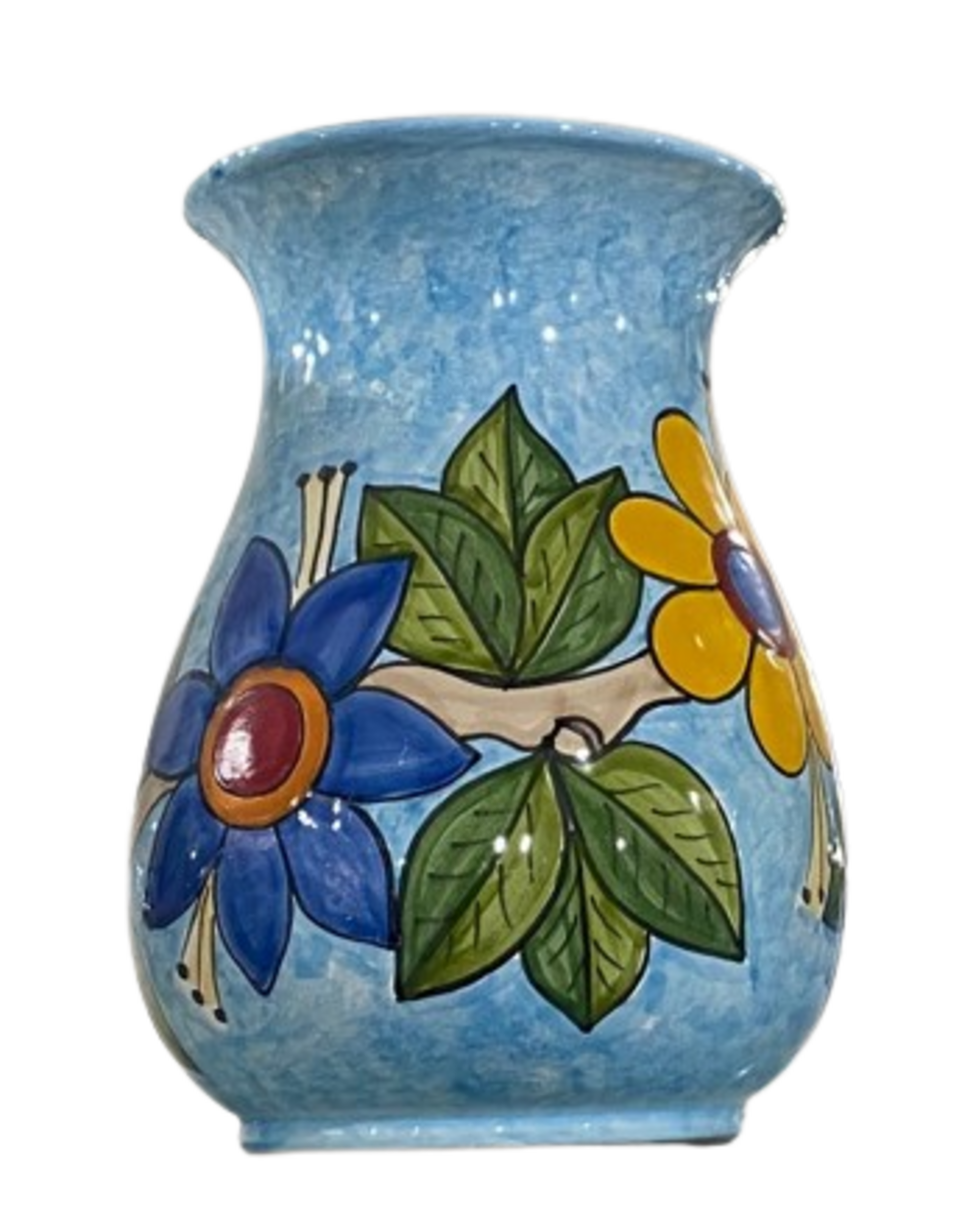 Fioriera varie misure decoro fiori su fondo celeste Nino Parrucca in ceramica