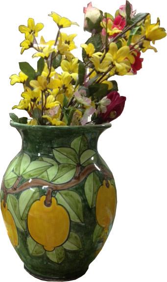 Fioriera h.cm.25 decoro ramo di limoni in ceramica Nino Parrucca