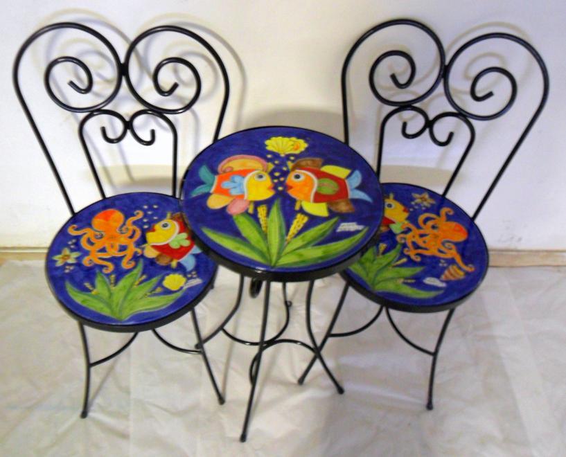 Set tavolo tondo e sedie - Fondale marino Nino Parrucca