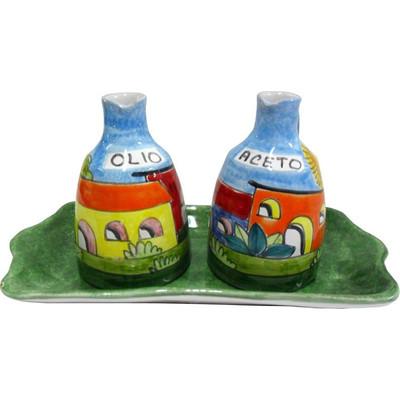 Olio Aceto cilindrico decoro casette Nino Parrucca