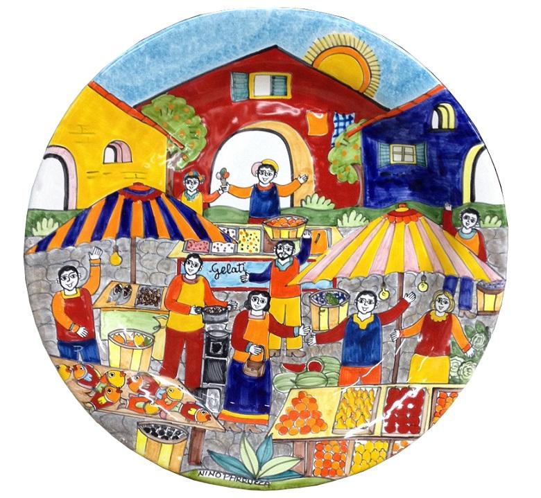Piatto Artistico La Vucciria Piatto Vucciria Nino Parrucca