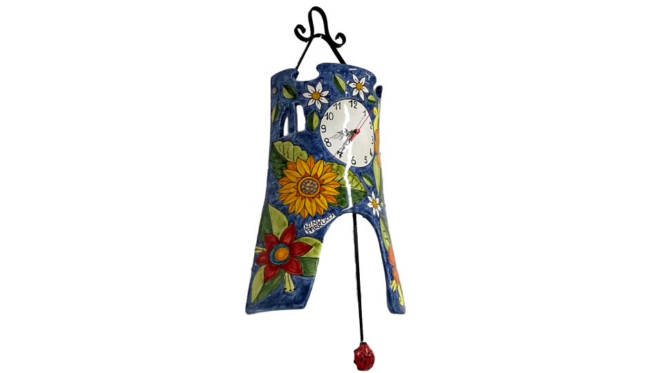 Orologio a pendolo a forma di tegola in ceramica Nino Parrucca