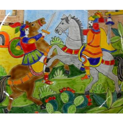 Piastrella in ceramica decoro Battaglia Paladini Rettangolare - Cod. 10 Nino Parrucca