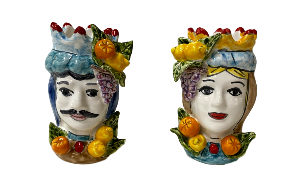 Testa di Moro con Frutta su corona e turbante in ceramica Nino Parrucca