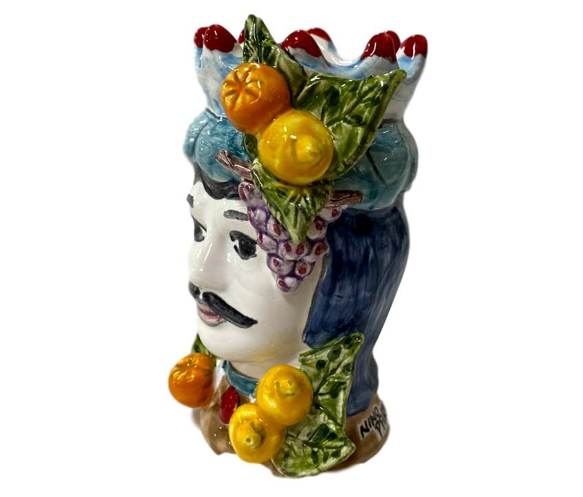 Testa di Moro con Frutta su corona e turbante in ceramica Nino Parrucca