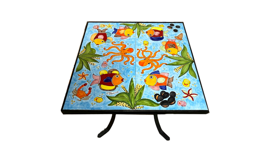 Set tavolo quadrato e sedie - Fondale marino celeste Nino Parrucca