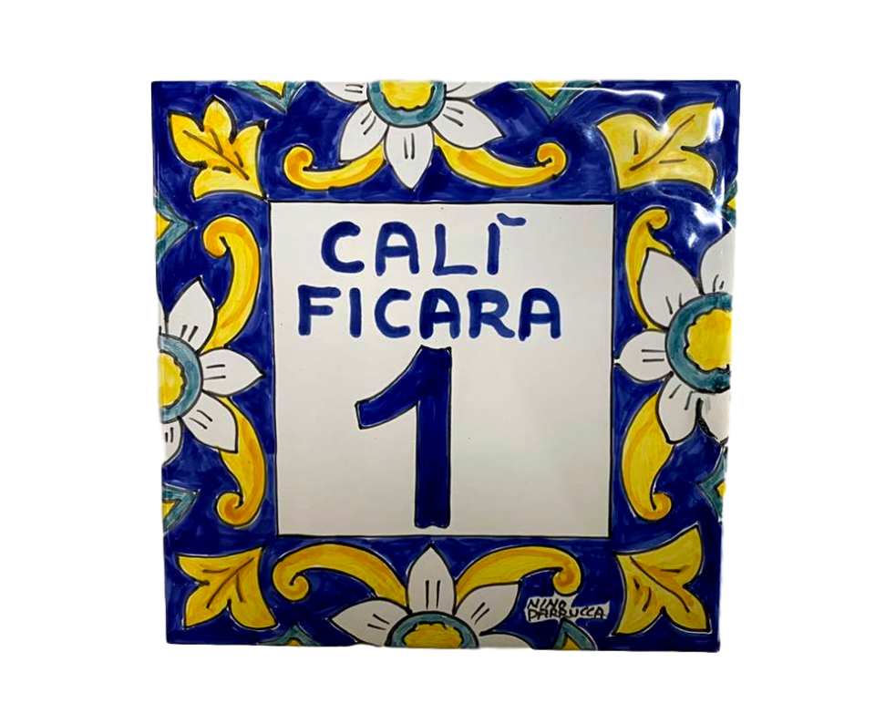 Piastrella cornice di fiori numero civico - cognomi Nino Parrucca
